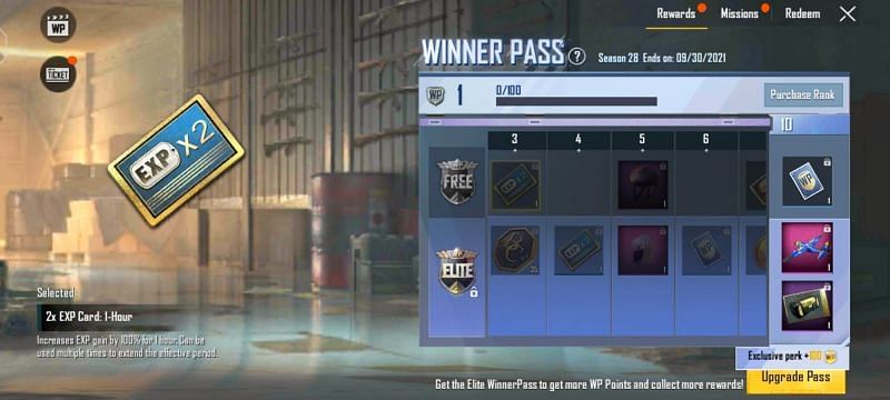 2x EXP cards are available in the WP (Image via PUBG Mobile Lite)